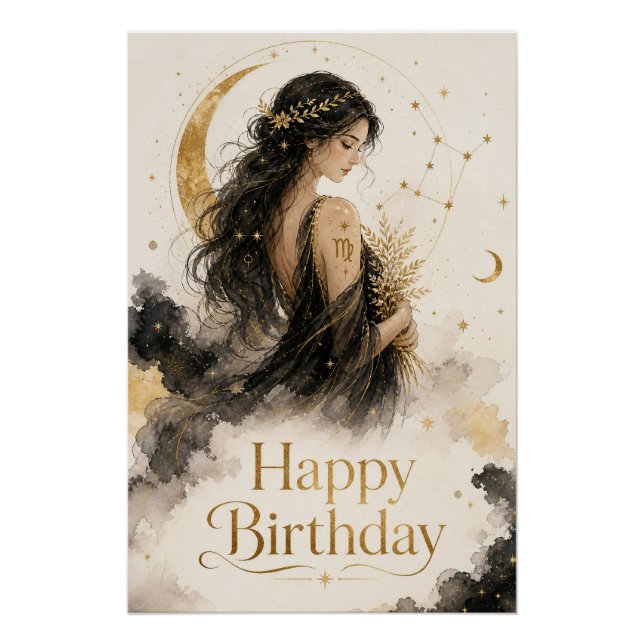 Póster Jungfrau Happy Birthday Aquarell Design (Anverso)