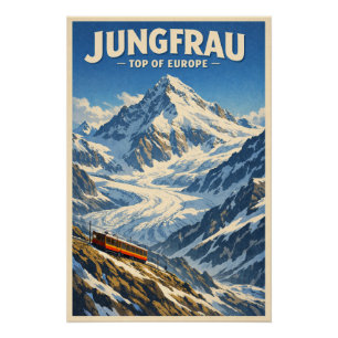 Póster Jungfrau, Suiza, en un clásico estilo retro