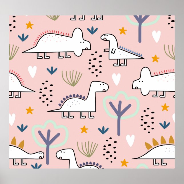 Póster Jungla de dinosaurios: Ilustracion infantil vintag (Frente)