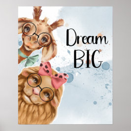 Póster Jungla Safari wildone bebé ducha azul acuarela