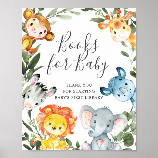 Póster Jungle Animales Baby Shower Books For Baby Rótulo (Frente)