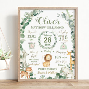 Póster Jungle Animales Greenery Baby Nace Print Stats