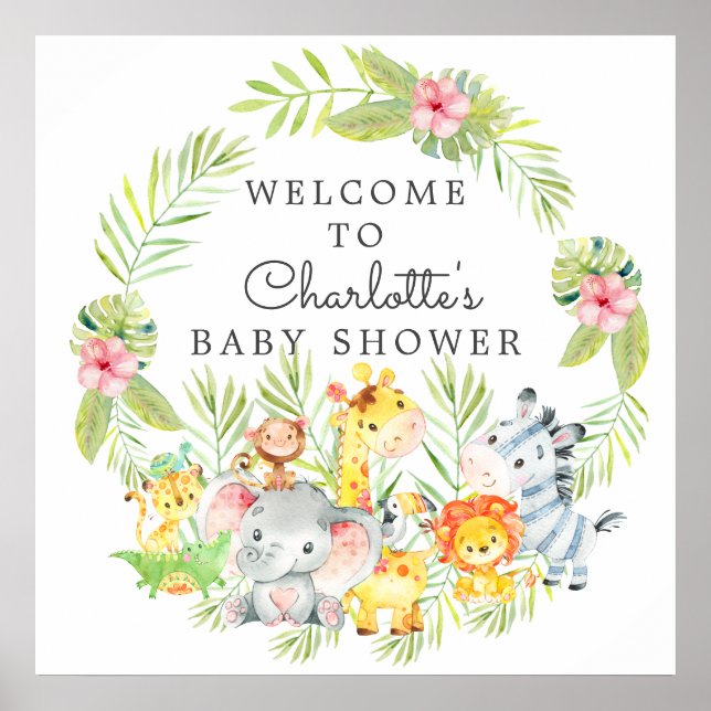 Póster Jungle Animals Baby Shower Welcome (Frente)