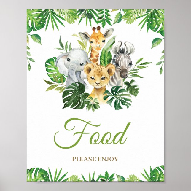 Póster Jungle Animals Greenery Baby Shower Comida de cump (Frente)