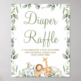 Póster Jungle Animals Greenery Baby Shower Diaper Raffle