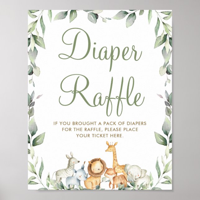 Póster Jungle Animals Greenery Baby Shower Diaper Raffle (Frente)