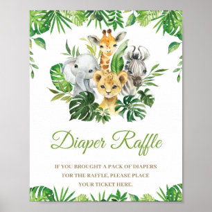 Póster Jungle Animals Greenery Baby Shower Diaper Raffle