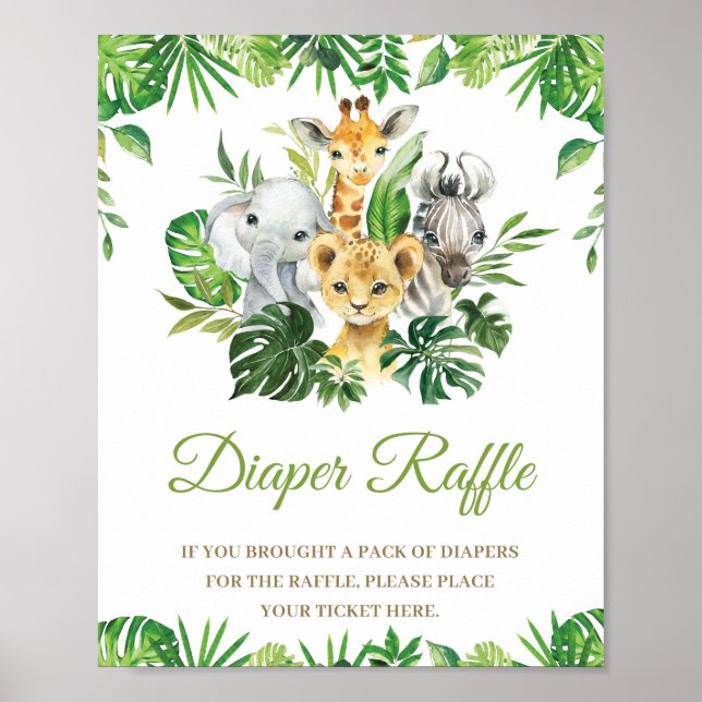 Póster Jungle Animals Greenery Baby Shower Diaper Raffle (Frente)