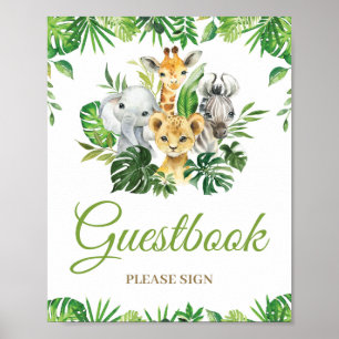 Póster Jungle Animals Greenery Baby Shower Guestbook Sign