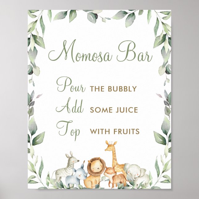 Póster Jungle Animals Greenery Baby Shower Momosa Bar (Frente)