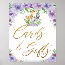 Póster Jungle Animals Purple Floral Cards and Gifts Rótul