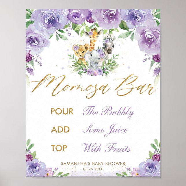 Póster Jungle Animals Safari Purple Floral Momosa Bar (Frente)