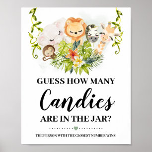 Póster Jungle Animas: ¿Cuántos Candies Baby Shower Game