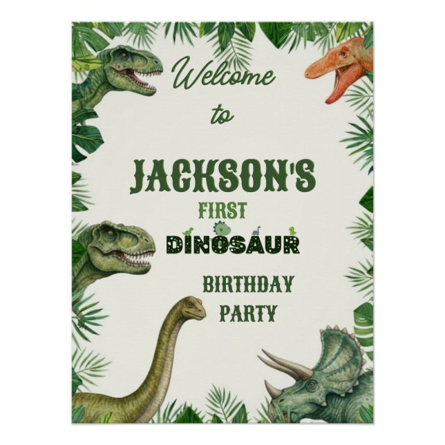 Póster Jungle Dinosaur Roar Welcome Birthday Sign (Anverso)