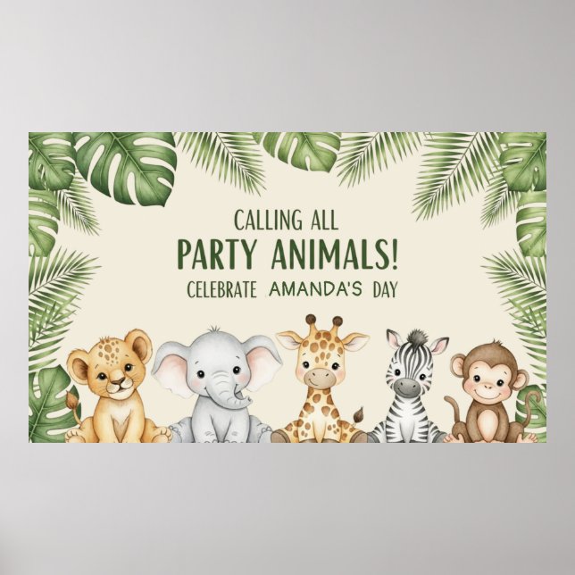 Póster Jungle Safari Animals Birthday Party Poster (Frente)