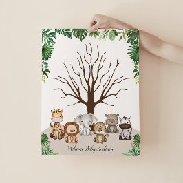 Póster Jungle Safari Animals Thumbprint Tree Guestbook