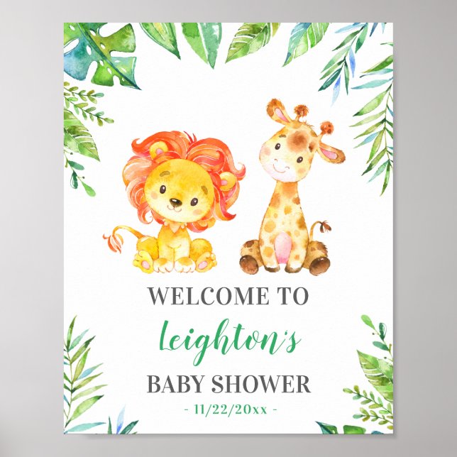 Póster Jungle Safari Green Baby Shower Sprinkle Welcome (Frente)