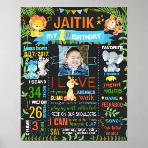 Póster Jungle Zoo Wild Animals Aniversario de la pizarra