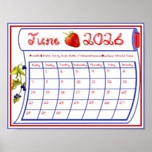 Póster Junio 2026 Fresa Arándano Tela Fuente Perno