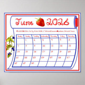Póster Junio 2026 Fresa Arándano Tela Fuente Perno