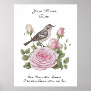 Póster Junio Mes de Nacimiento Rosa de Flores Elegante Cu