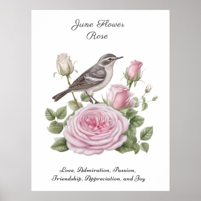 Póster Junio Mes de Nacimiento Rosa de Flores Elegante Cu (Frente)