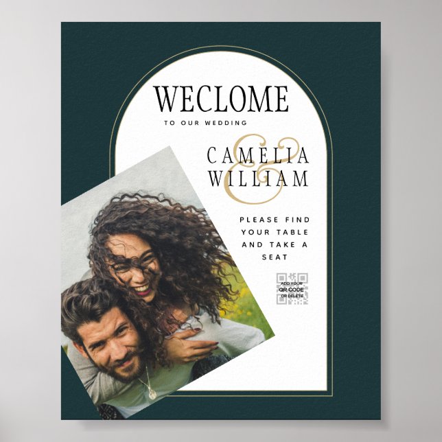 Póster Juniper Green Gold Modern Wedding INVITE QR Code (Frente)