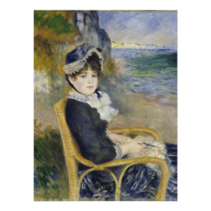 Póster Junto al mar, retrato de pintura al óleo, Renoir