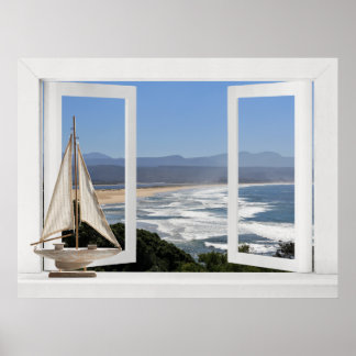 Póster Junto al océano - Vista de ventana abierta con bar