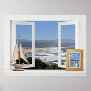 Póster Junto al océano -- Vista de ventana abierta person
