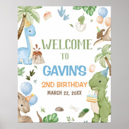 Póster Jurassic Cute Dinosaur Birthday Party Welcome Sign