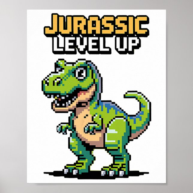 Póster Juric Level Up Pixel Dinosaur Retro Gamer  (Frente)