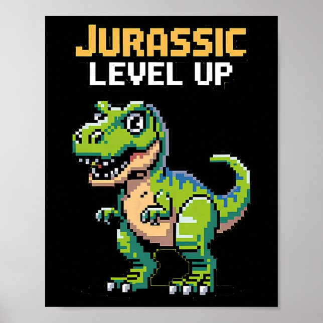 Póster Juric Level Up Pixel Dinosaur Retro Gamer  (Frente)