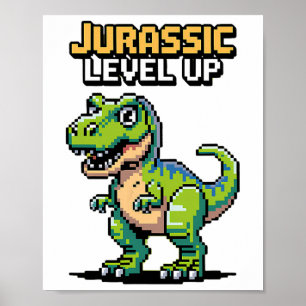 Póster Juric Sube de Nivel Dinosaurio Pixel Gamer Retro