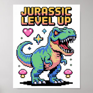 Póster Juric Sube de Nivel Dinosaurio Pixel Gamer Retro 1