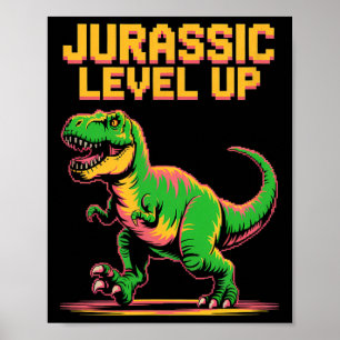 Póster Juric Sube de Nivel Pixel Dinosaurio Cumpleaños Ju