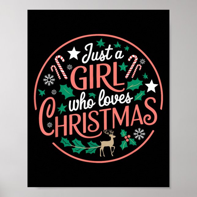 Póster Just A Girl Who Loves Christmas Candy Cane Xmas Pa (Frente)
