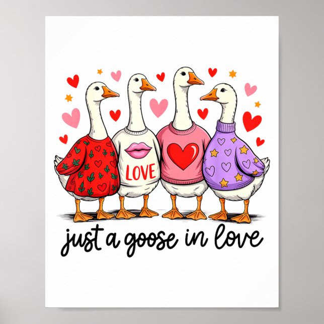 Póster Just A Goose In Love Cute Valentine Coquette Bow G (Frente)