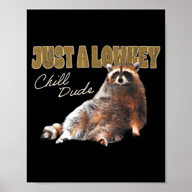 Póster Just A Lowkey Chill Dude Cute Raccoon Funny Meme  (Frente)