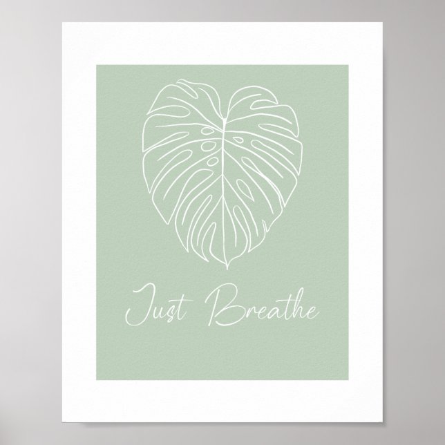Póster Just Breathe Monstera Leaf Line Art  (Frente)