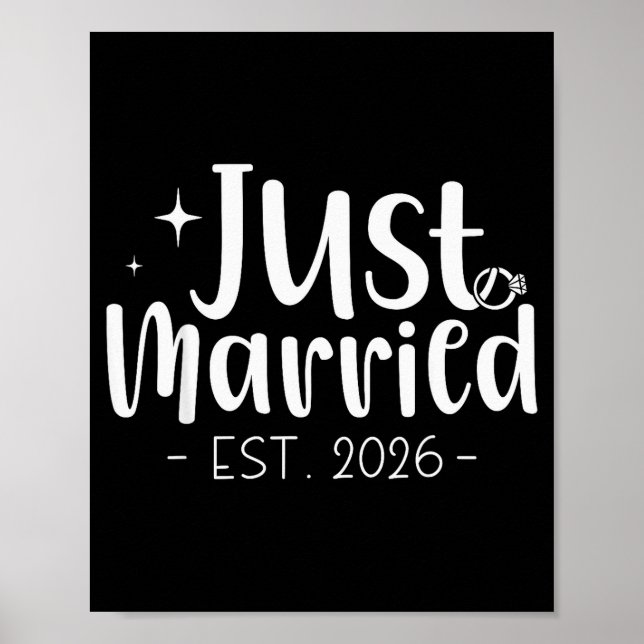 Póster Just Married 2026 Honeymoon Wedding Couples Fiance (Frente)