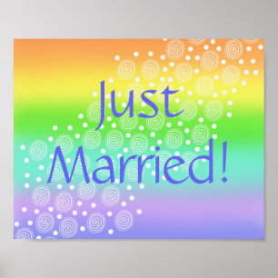 Póster Just Married! Rainbow Wedding Car Sign