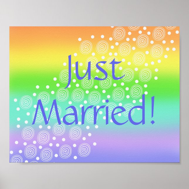 Póster Just Married! Rainbow Wedding Car Sign (Frente)