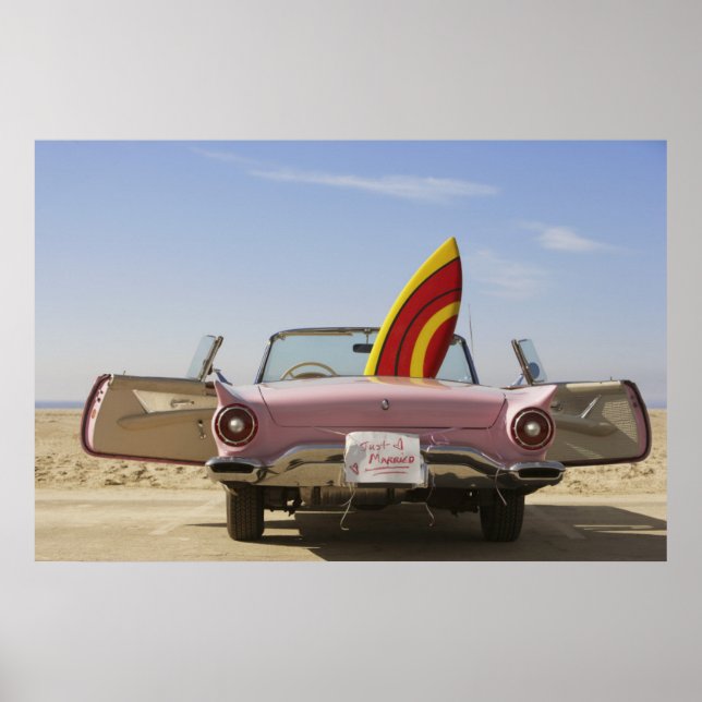 Póster Just Married Sign And Surfboard (Frente)