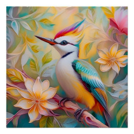 Póster Juvenil Rainbow Woodpecefer Fantasy Bird
