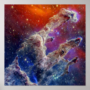 Póster JWST Pillars of Creation NIRCam y MIRI Composite