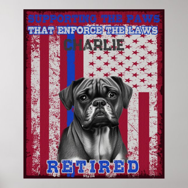 Póster K-9 Veterano Boxer Working Dog Personalizado (Frente)