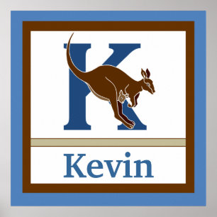 Póster K es para Kangaroo y Boy Name Wall Art para niños