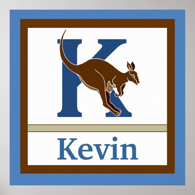 Póster K es para Kangaroo y Boy Name Wall Art para niños (Frente)