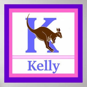 Póster K es para Kangaroo y Chica Nombre Wall Art para ni